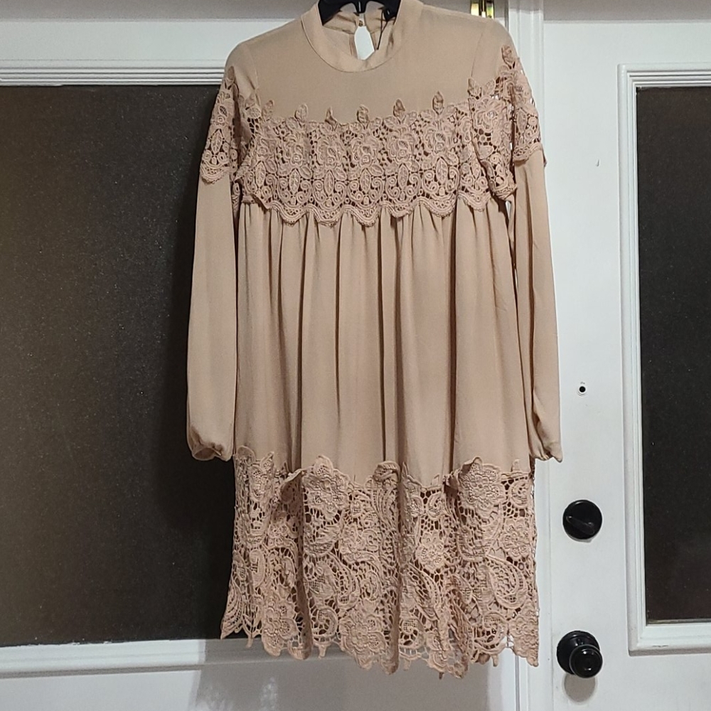 Asos Beige lace long sleeve dress.